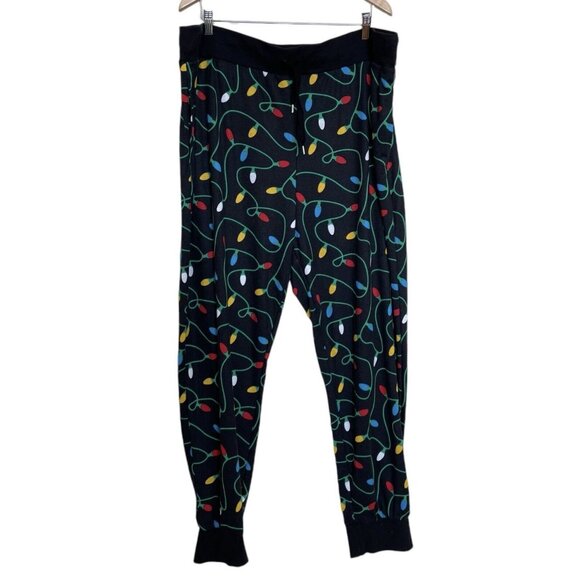 Tipsy Elves Pajamas Pants Mens Size 3XL Black Christmas Lights Bulbs Black Sleep